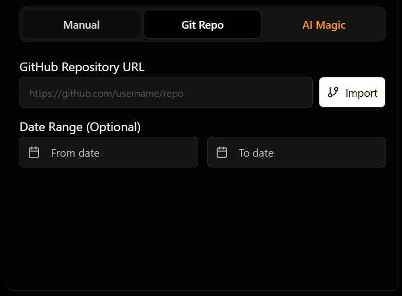 Git Import Tab